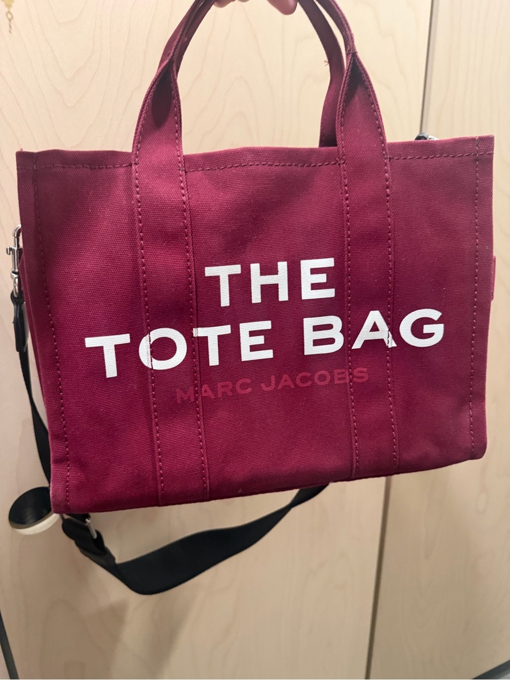 Marc Jacobs Small Canvas Tote in Wine Red with Black Strap